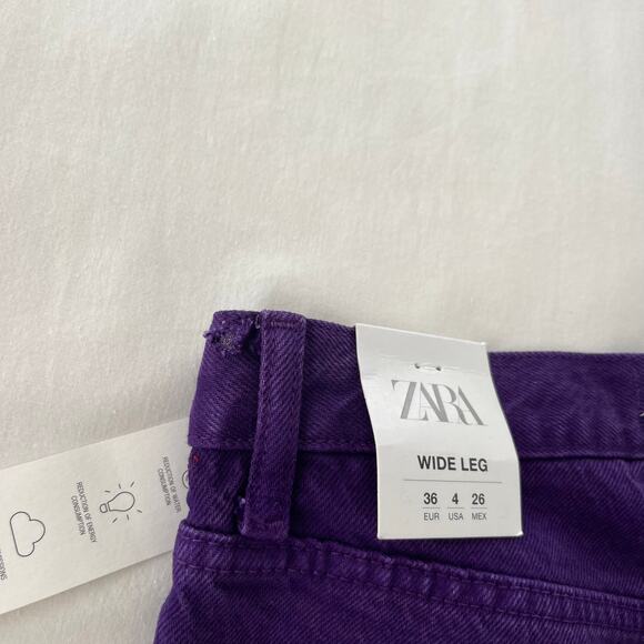 Zara NWT High-Rise Full Length Wide Leg Raw Hem Purple Denim Jeans, Size 4 - Picture 7 of 15